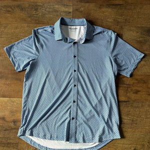 Men's Johnston & Murphy Blue White Performance Casual Button Down Shirt L